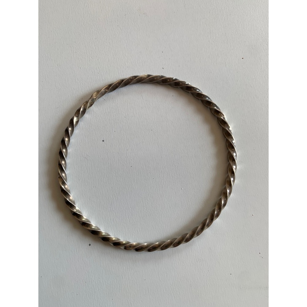Vintage Sterling Silver Twisted Rope Bangle Bracelet 2.75 Inch Diameter